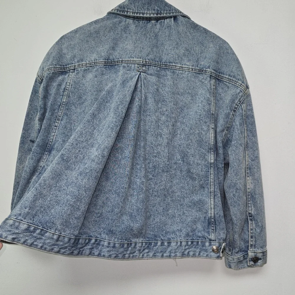 We The Free People Opal Swing Denim Jean Jacket Size M Blue Pleat Back Oversized - Picture 7 of 13
